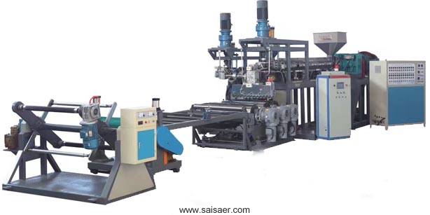 Double layer horizontal sheet extrusion production line