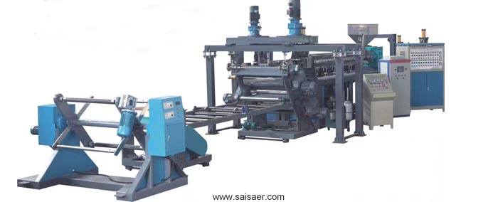 Double layer vertical sheet extrusion production line