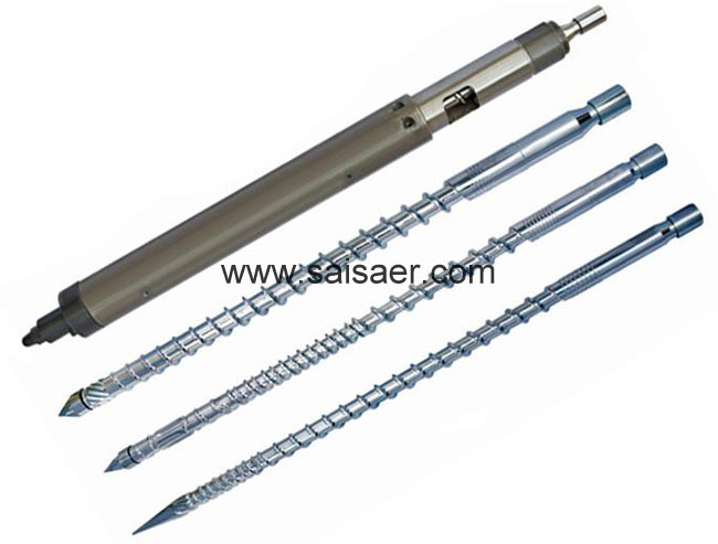 Screw and barrel for injection machine