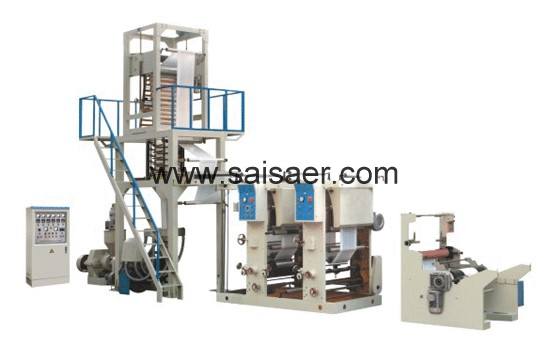 Film blowing machine with rotogravure printing unit